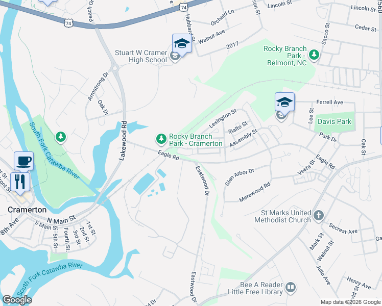 map of restaurants, bars, coffee shops, grocery stores, and more near 1319 Assembly Street in Belmont