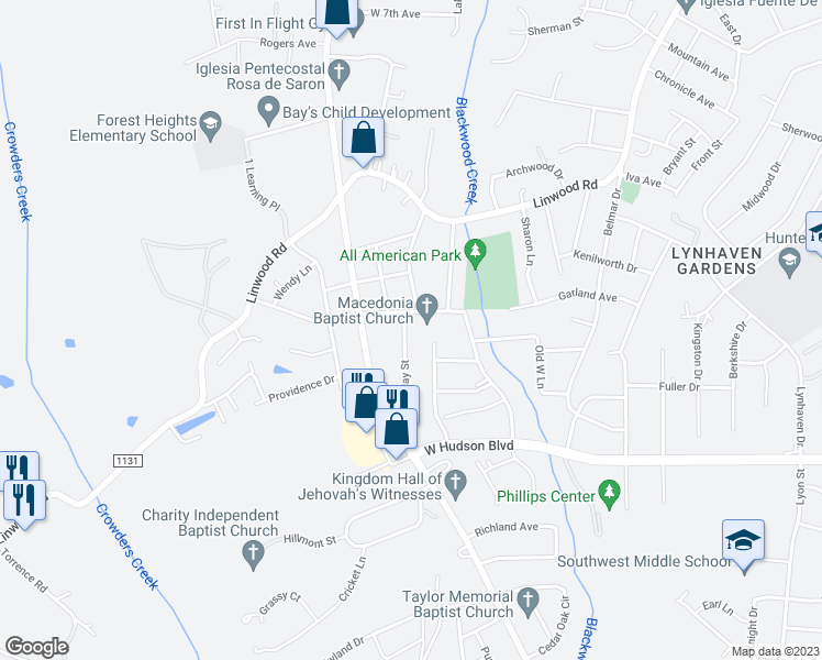 map of restaurants, bars, coffee shops, grocery stores, and more near 1712 Findlay Street in Gastonia