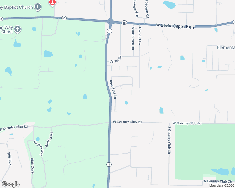 map of restaurants, bars, coffee shops, grocery stores, and more near 1226 Bent Tree Lane in Searcy