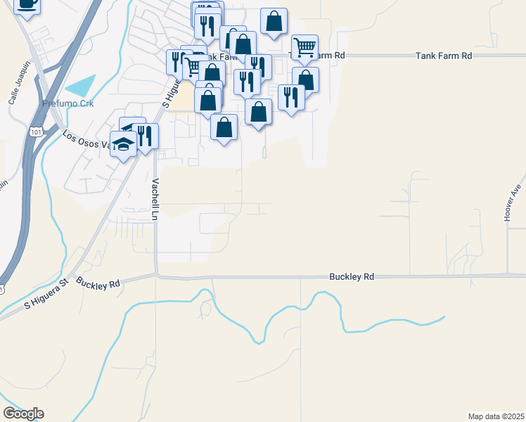 map of restaurants, bars, coffee shops, grocery stores, and more near 228 Foxtrot Court in San Luis Obispo
