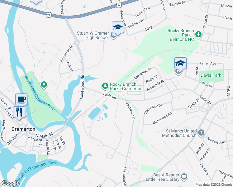 map of restaurants, bars, coffee shops, grocery stores, and more near 1319 Assembly Street in Belmont