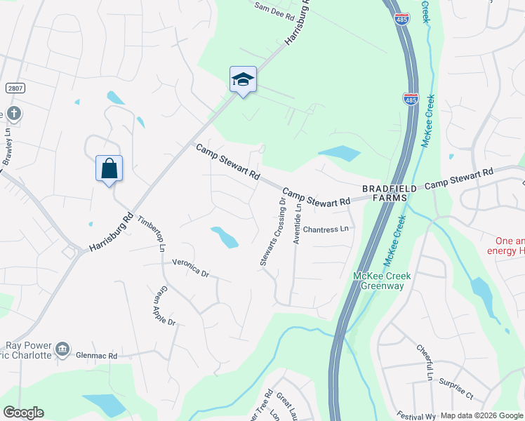 map of restaurants, bars, coffee shops, grocery stores, and more near 5321 Padstow Court in Charlotte
