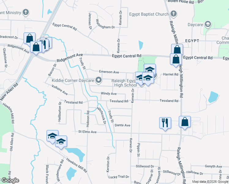 map of restaurants, bars, coffee shops, grocery stores, and more near 3837 Voltaire Avenue in Memphis