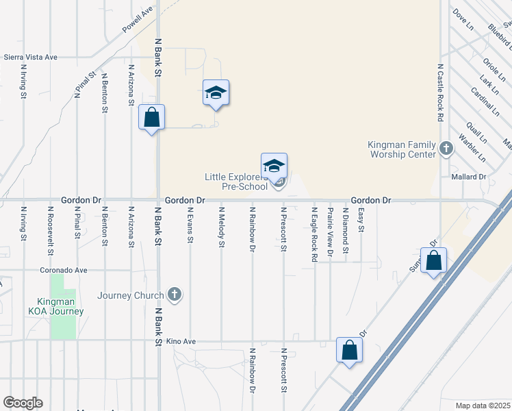 map of restaurants, bars, coffee shops, grocery stores, and more near 3123-3175 Gordon Drive in Kingman