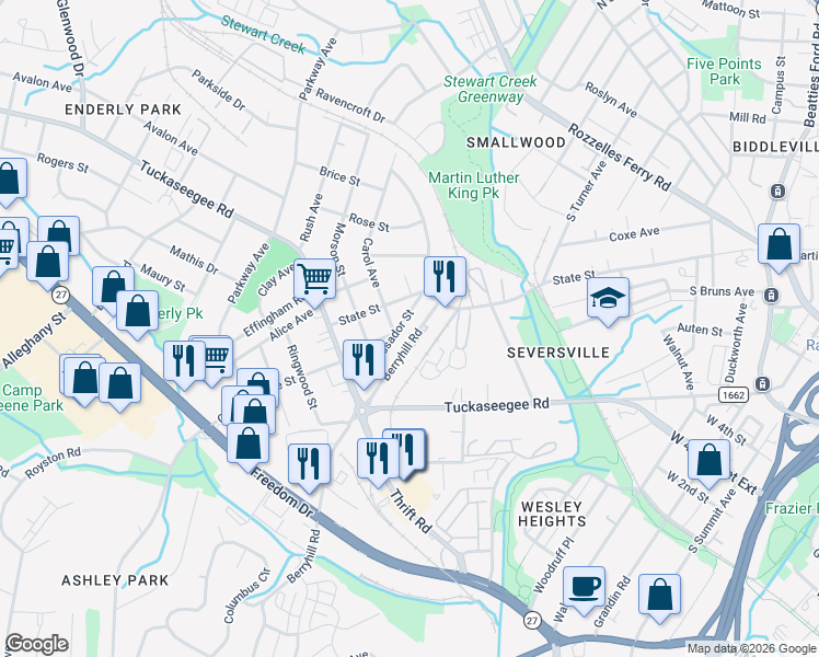map of restaurants, bars, coffee shops, grocery stores, and more near in Charlotte