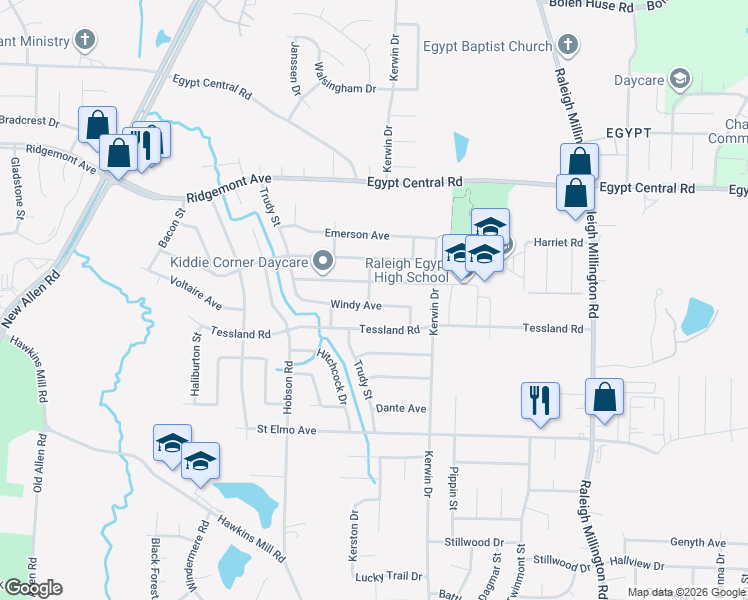 map of restaurants, bars, coffee shops, grocery stores, and more near 3837 Voltaire Avenue in Memphis