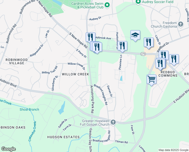 map of restaurants, bars, coffee shops, grocery stores, and more near 931 Armstrong Park Road in Gastonia