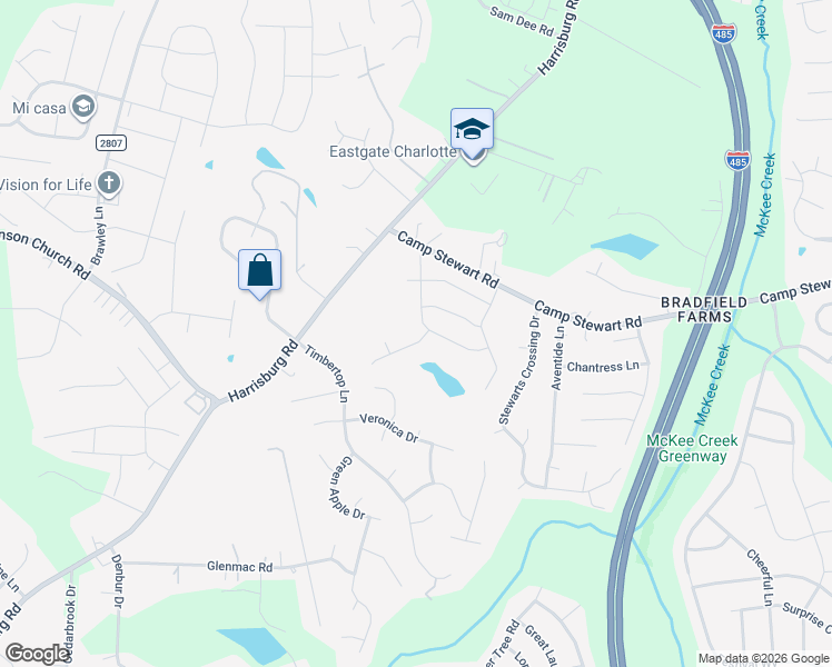 map of restaurants, bars, coffee shops, grocery stores, and more near 9690 Harrisburg Rd in Charlotte