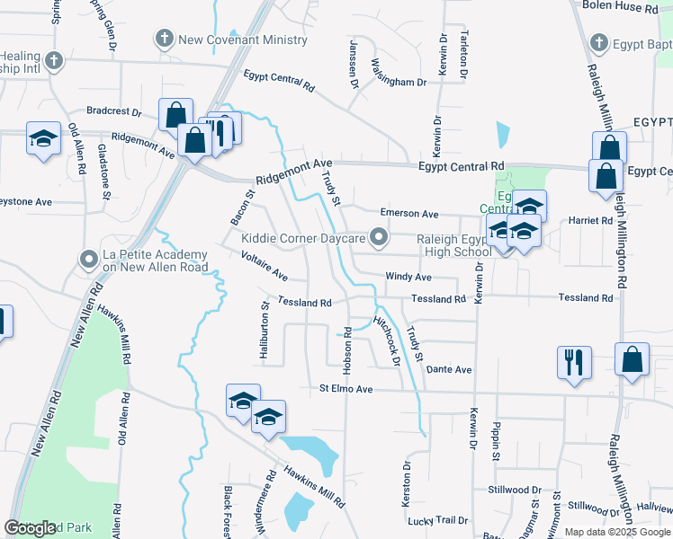 map of restaurants, bars, coffee shops, grocery stores, and more near 4163 Hobson Road in Memphis