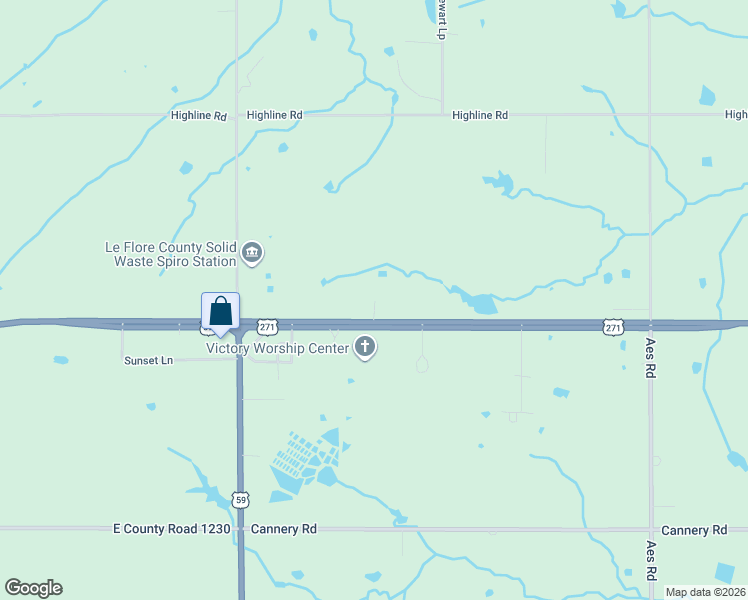 map of restaurants, bars, coffee shops, grocery stores, and more near 23725 U.S. 271 in Spiro