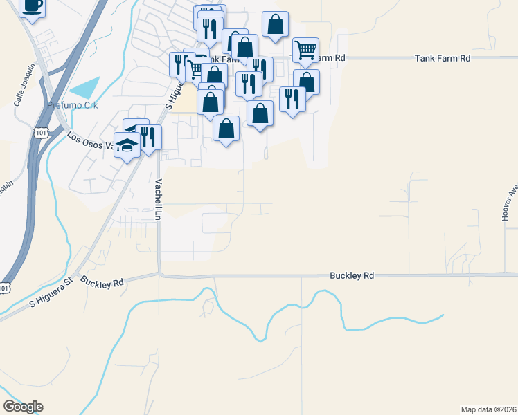 map of restaurants, bars, coffee shops, grocery stores, and more near 222 Foxtrot Court in San Luis Obispo