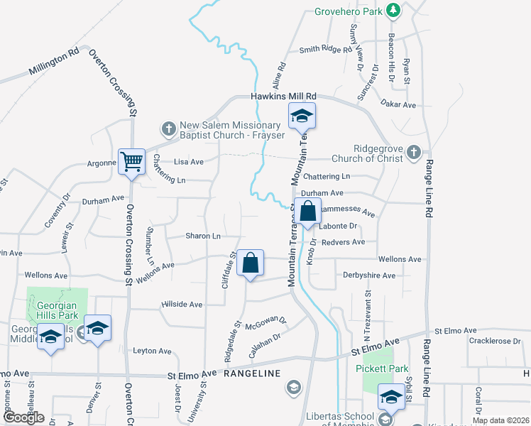 map of restaurants, bars, coffee shops, grocery stores, and more near 2350 Cliffdale Cove in Memphis