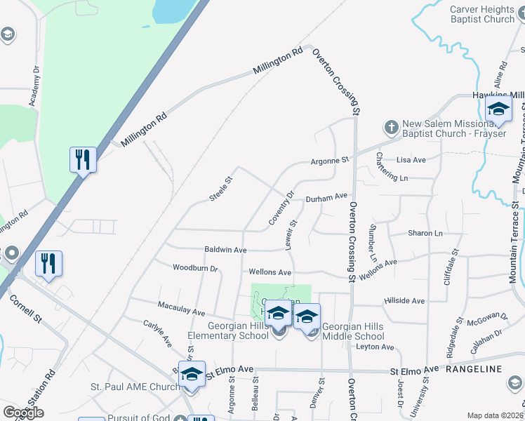 map of restaurants, bars, coffee shops, grocery stores, and more near 4180 Argonne Street in Memphis
