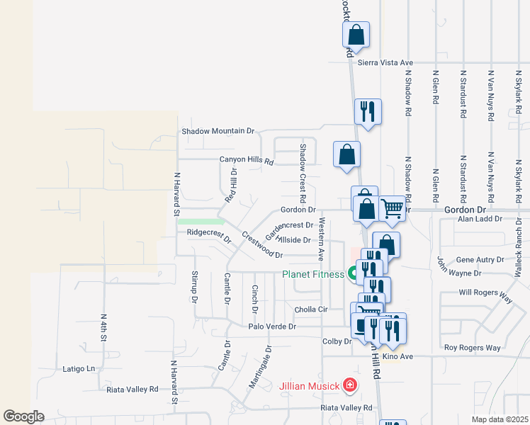 map of restaurants, bars, coffee shops, grocery stores, and more near 945 Gordon Drive in Kingman