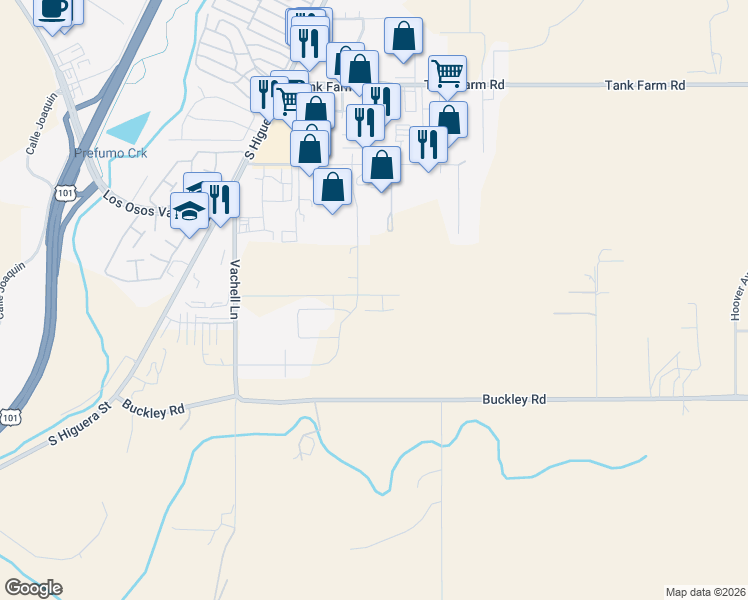 map of restaurants, bars, coffee shops, grocery stores, and more near 216 Foxtrot Court in San Luis Obispo