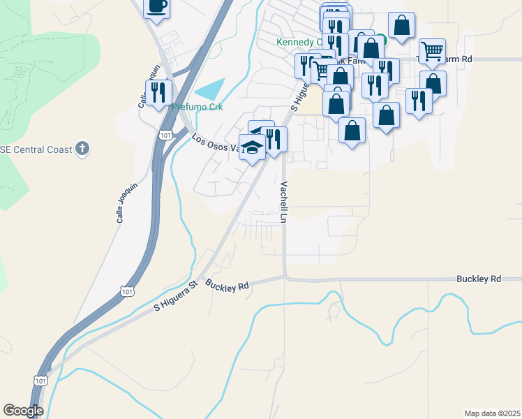 map of restaurants, bars, coffee shops, grocery stores, and more near 4325 South Higuera Street in San Luis Obispo