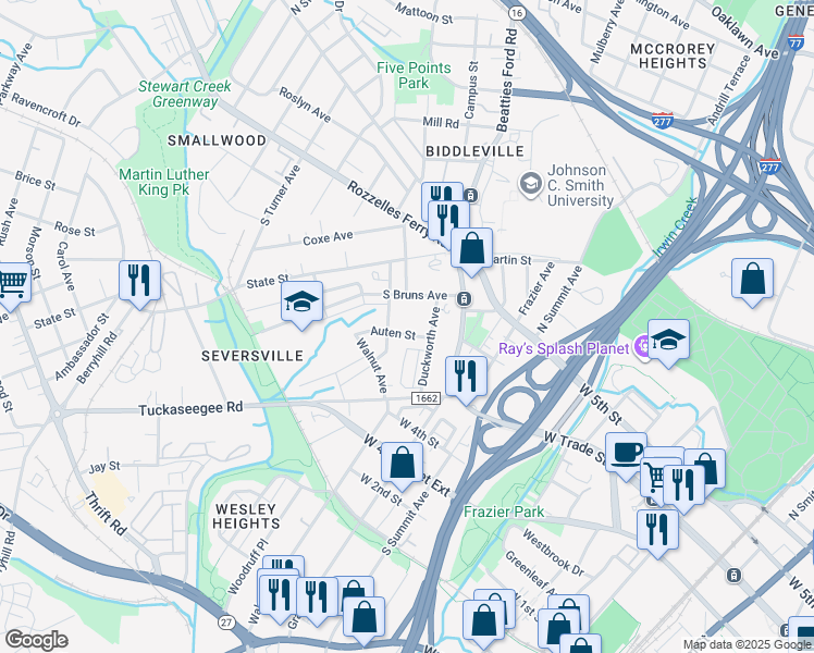 map of restaurants, bars, coffee shops, grocery stores, and more near in Charlotte