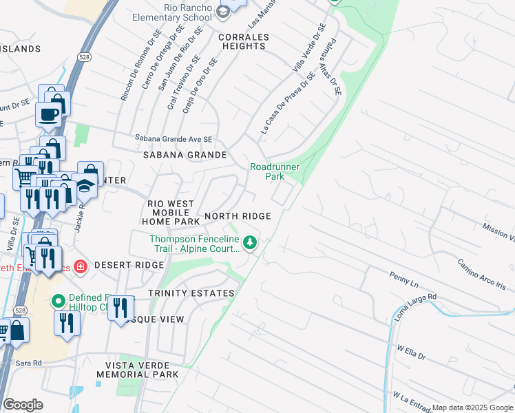 map of restaurants, bars, coffee shops, grocery stores, and more near 920 Riverview Drive Southeast in Rio Rancho