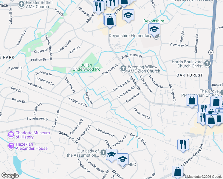 map of restaurants, bars, coffee shops, grocery stores, and more near 4163 Malta Place in Charlotte