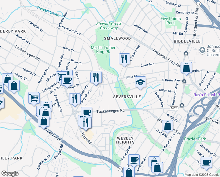 map of restaurants, bars, coffee shops, grocery stores, and more near 810 Gesco Street in Charlotte
