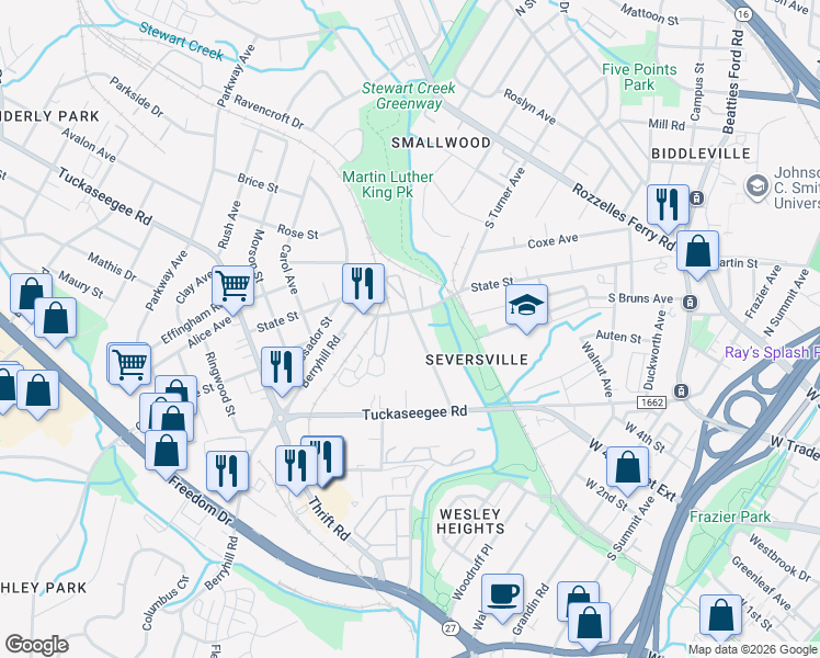 map of restaurants, bars, coffee shops, grocery stores, and more near in Charlotte