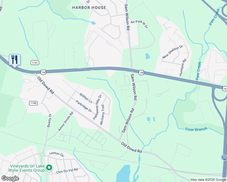 map of restaurants, bars, coffee shops, grocery stores, and more near 9500 Dewey Drive in Charlotte