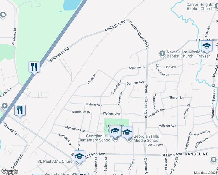 map of restaurants, bars, coffee shops, grocery stores, and more near 4180 Argonne Street in Memphis