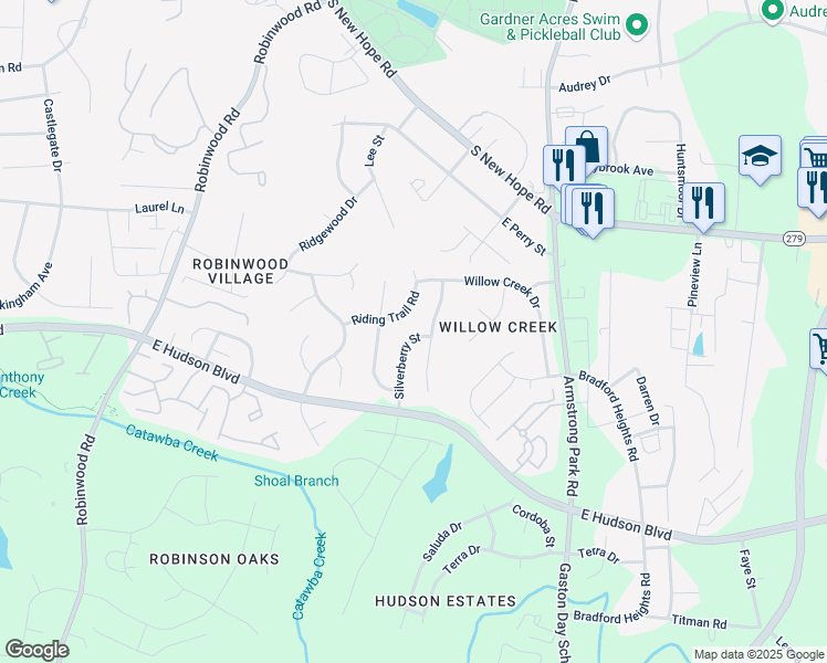 map of restaurants, bars, coffee shops, grocery stores, and more near 917 Silverberry Street in Gastonia