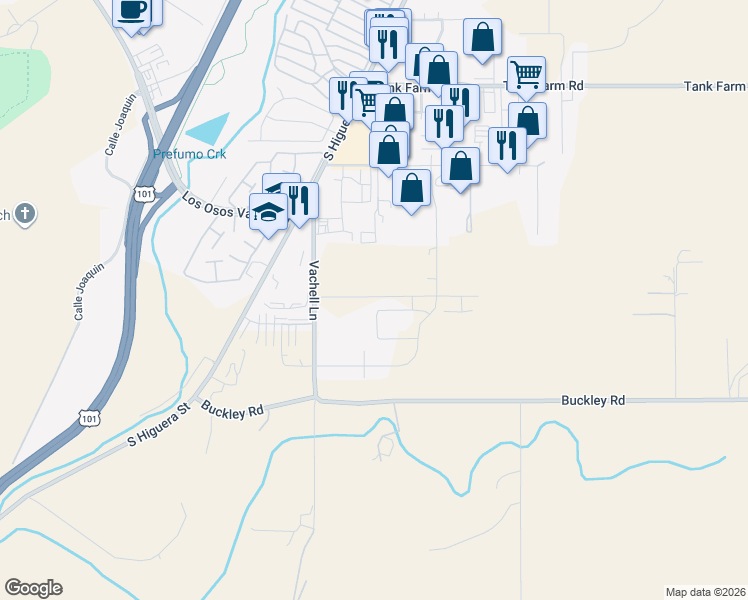 map of restaurants, bars, coffee shops, grocery stores, and more near 199 Cessna Court in San Luis Obispo