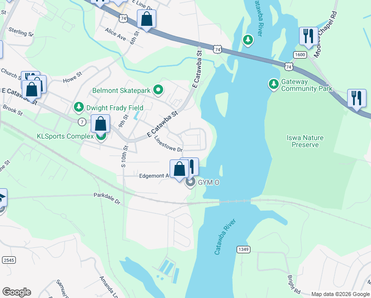 map of restaurants, bars, coffee shops, grocery stores, and more near 112 Linestowe Drive in Belmont