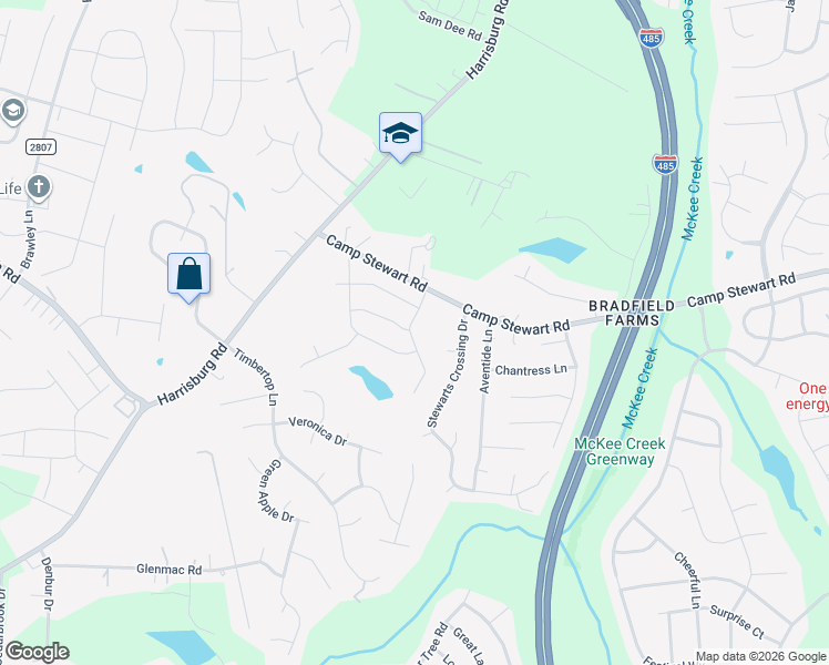 map of restaurants, bars, coffee shops, grocery stores, and more near 5321 Padstow Court in Charlotte