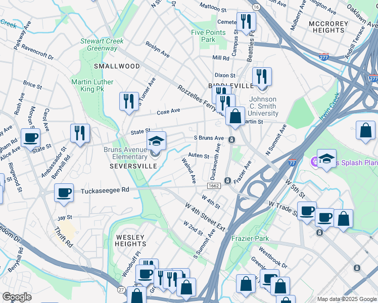 map of restaurants, bars, coffee shops, grocery stores, and more near 310 Auten Street in Charlotte