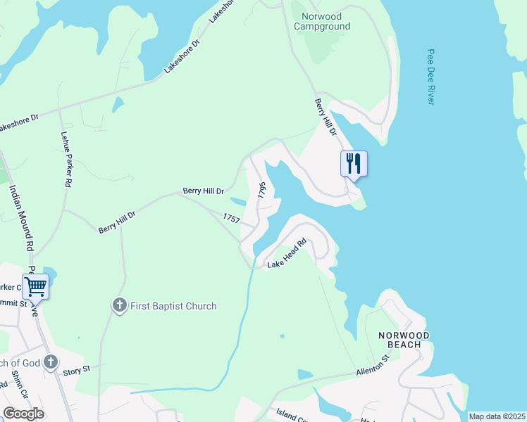 map of restaurants, bars, coffee shops, grocery stores, and more near 108 Curran Point Drive in Norwood