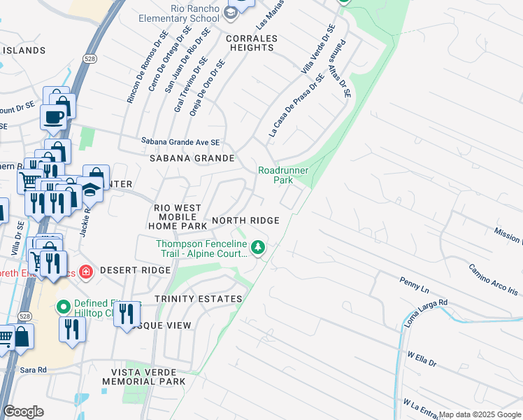 map of restaurants, bars, coffee shops, grocery stores, and more near 920 Riverview Drive Southeast in Rio Rancho