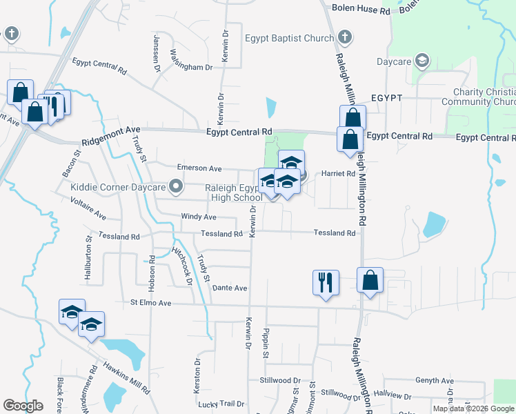 map of restaurants, bars, coffee shops, grocery stores, and more near 4166 Kerwin Drive in Memphis