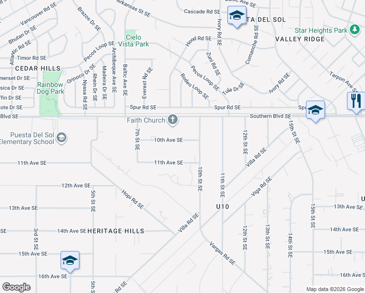 map of restaurants, bars, coffee shops, grocery stores, and more near 824 10th Avenue Southeast in Rio Rancho