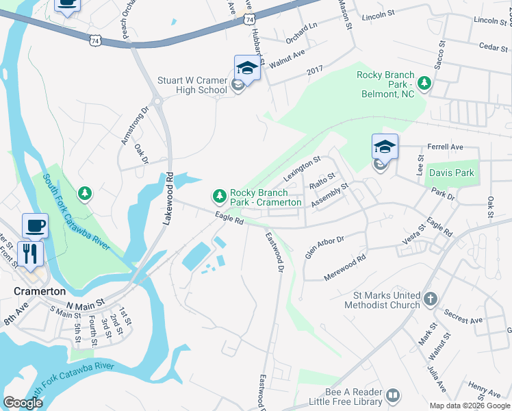 map of restaurants, bars, coffee shops, grocery stores, and more near 1319 Assembly Street in Belmont