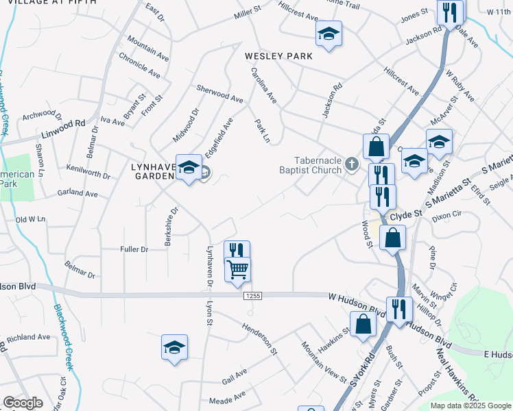 map of restaurants, bars, coffee shops, grocery stores, and more near 801 Memory Lane in Gastonia
