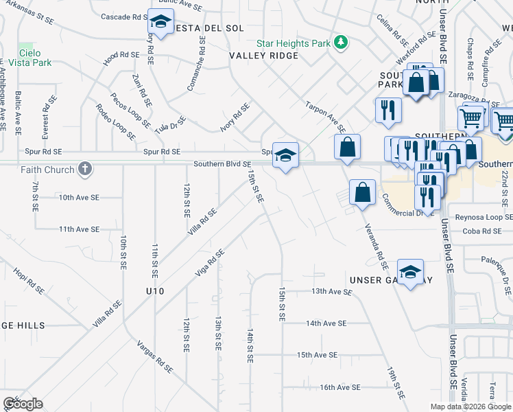 map of restaurants, bars, coffee shops, grocery stores, and more near 1395 15th Street Southeast in Rio Rancho