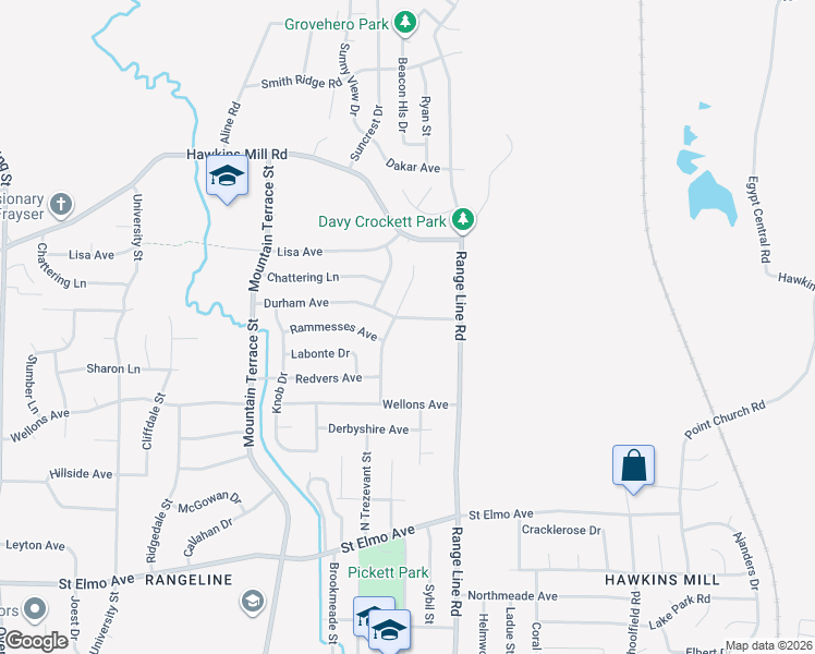 map of restaurants, bars, coffee shops, grocery stores, and more near 2587 Durham Avenue in Memphis
