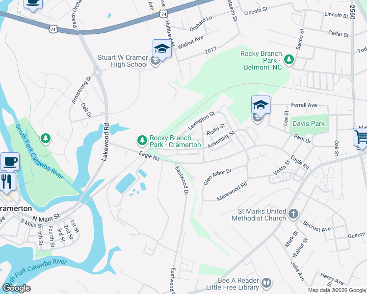 map of restaurants, bars, coffee shops, grocery stores, and more near 1237 Assembly Street in Belmont