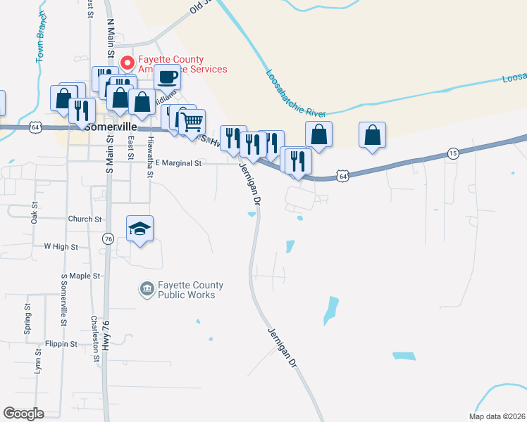 map of restaurants, bars, coffee shops, grocery stores, and more near 215 Jernigan Drive in Somerville