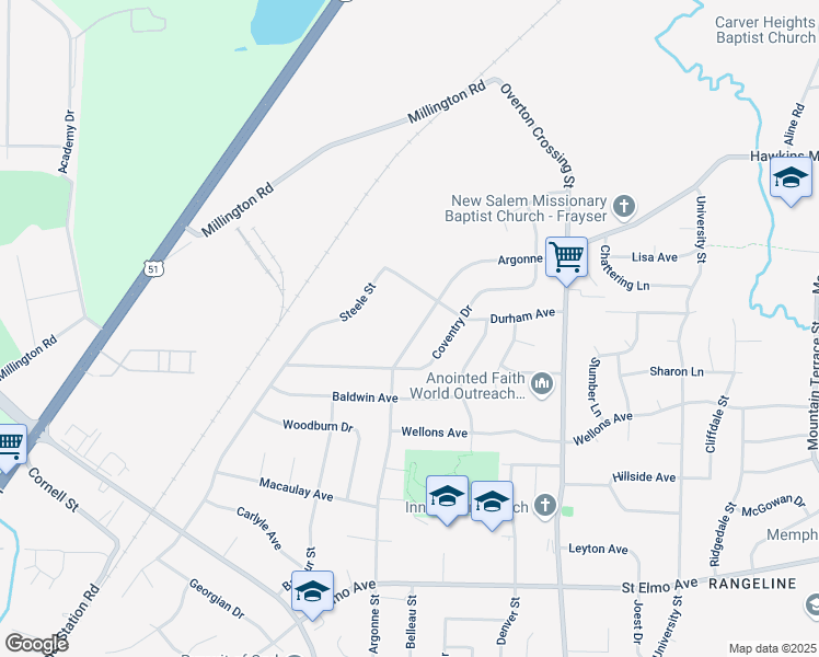 map of restaurants, bars, coffee shops, grocery stores, and more near 4159 Argonne Street in Memphis