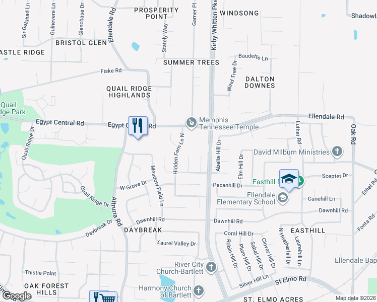 map of restaurants, bars, coffee shops, grocery stores, and more near 4170 Hobbs Cove in Bartlett