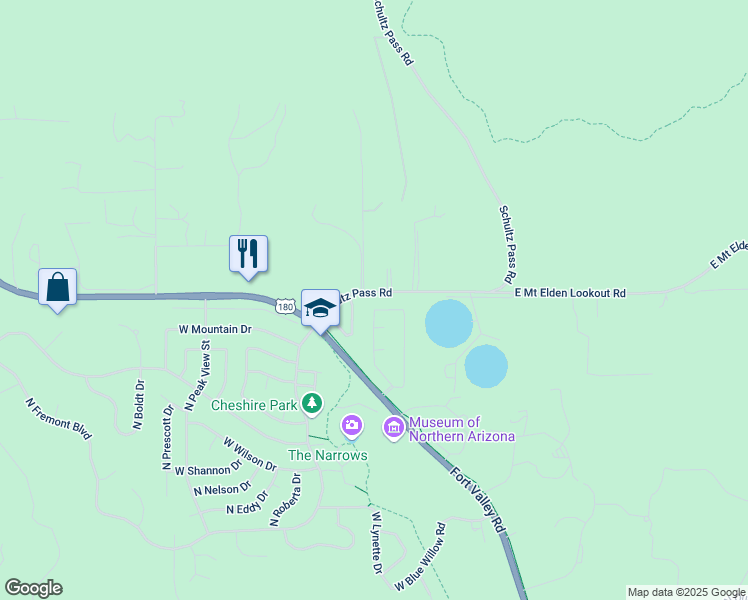 map of restaurants, bars, coffee shops, grocery stores, and more near 2890 West Noria Street in Flagstaff