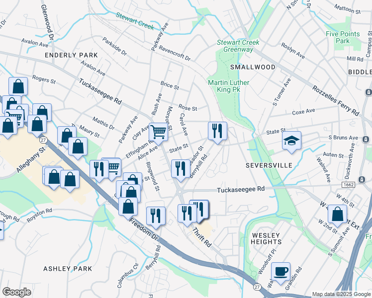 map of restaurants, bars, coffee shops, grocery stores, and more near 1009 State Street in Charlotte