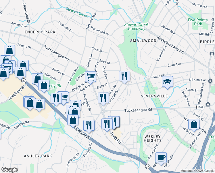 map of restaurants, bars, coffee shops, grocery stores, and more near in Charlotte