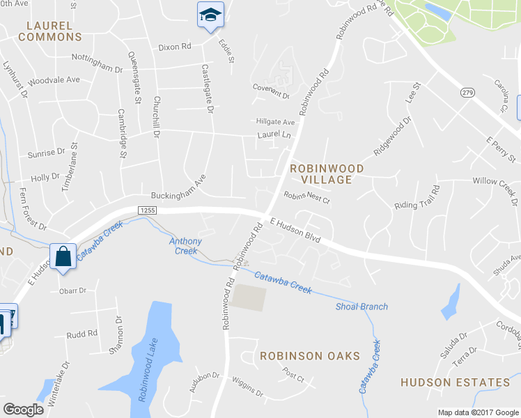 map of restaurants, bars, coffee shops, grocery stores, and more near 1765 Robinwood Road in Gastonia