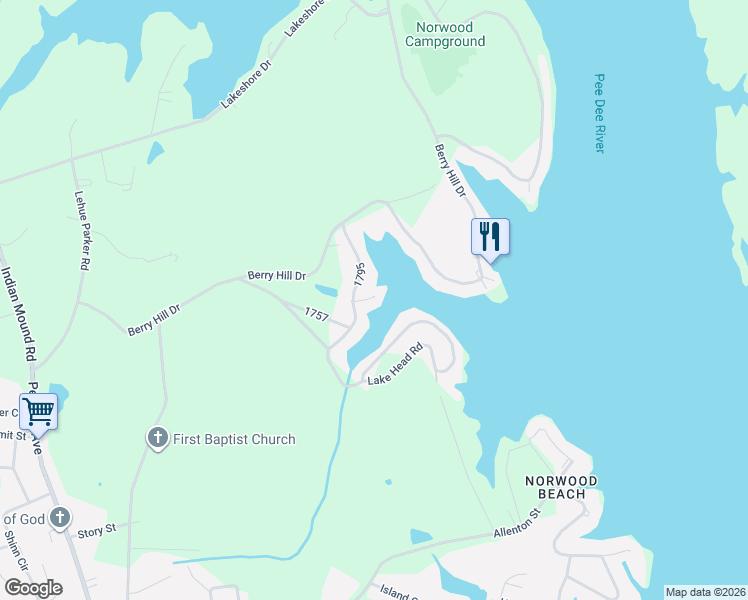 map of restaurants, bars, coffee shops, grocery stores, and more near 108 Curran Point Drive in Norwood