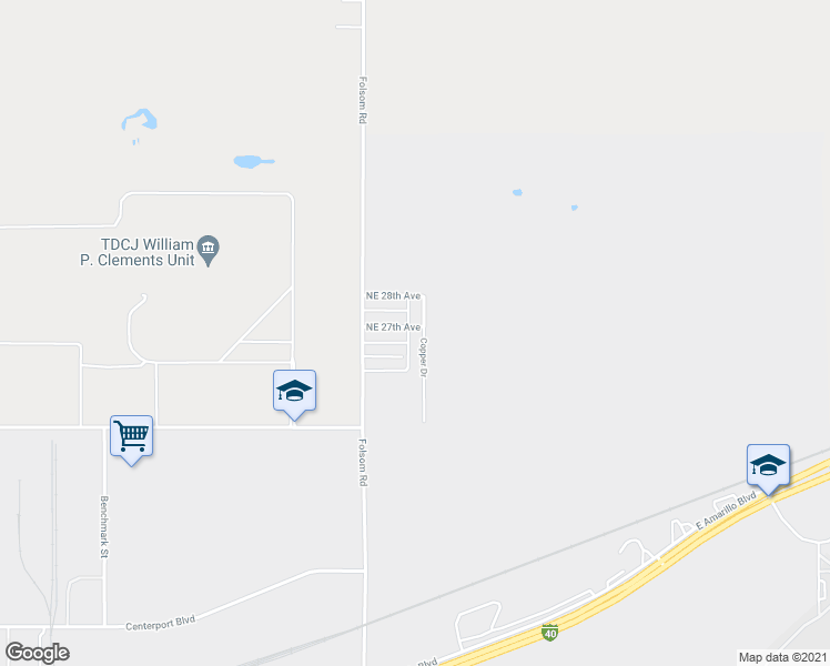 map of restaurants, bars, coffee shops, grocery stores, and more near 2617 Copper Drive in Amarillo